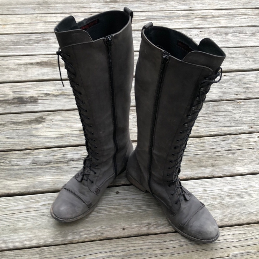 Charles David Made In Italy Knee High Riding Boots Gray Leather Size 9.5
